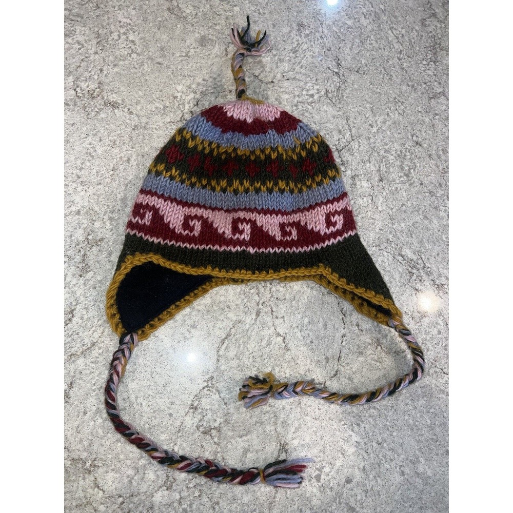 100% Wool Beanie Fleece Lined Earflap Hat Made in Nepal